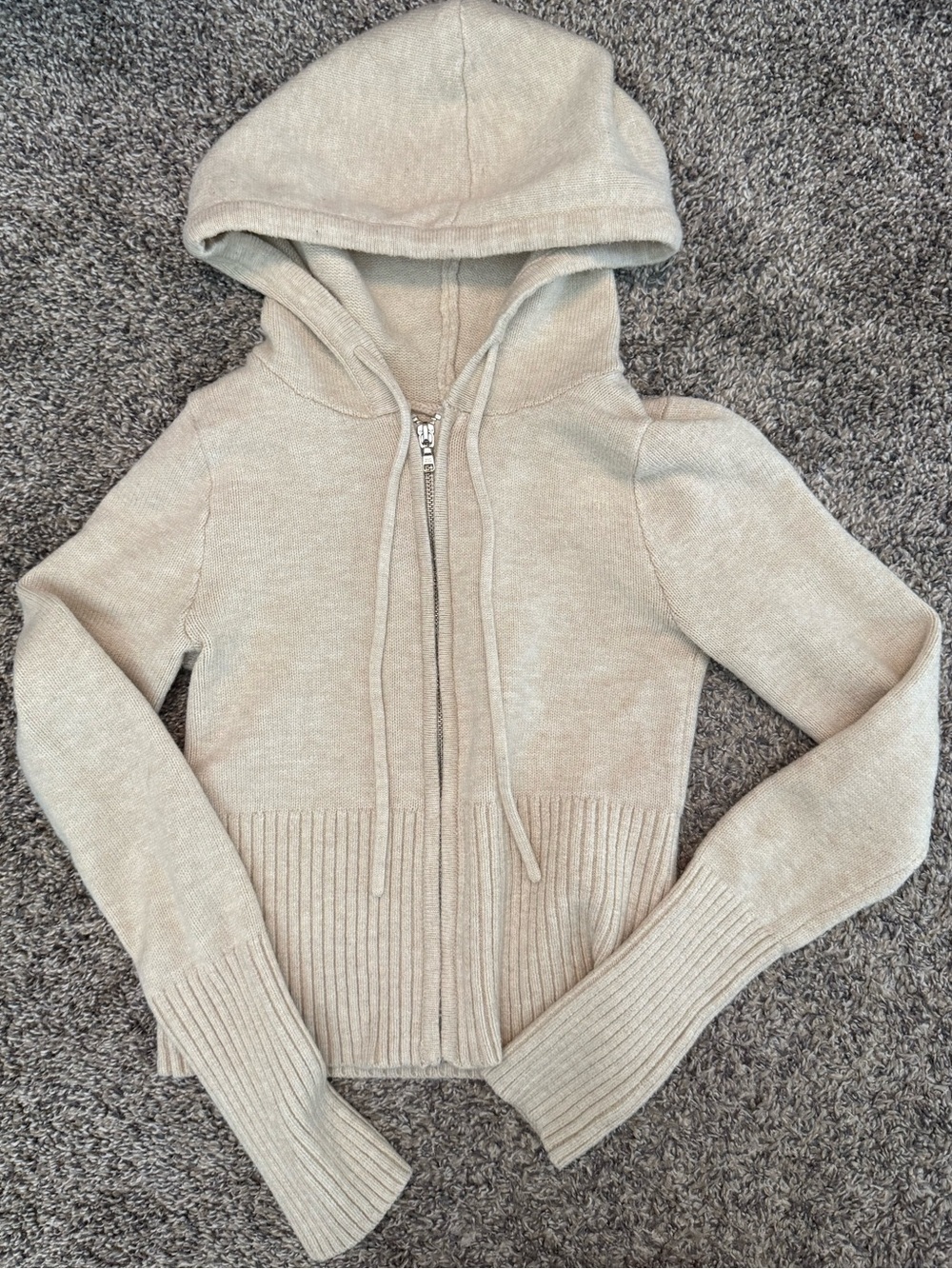 Gilly Hicks Beige Knit Hooded Zip-Up